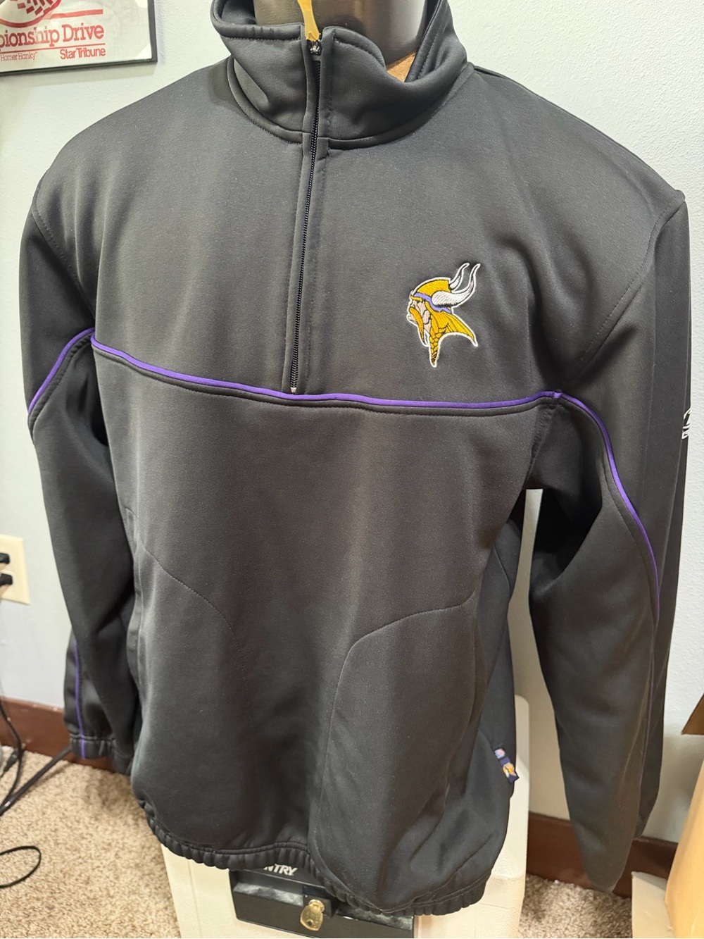 Reebok Team Apparel Minnesota Vikings Black & Purple Quarter-Zip Pullover